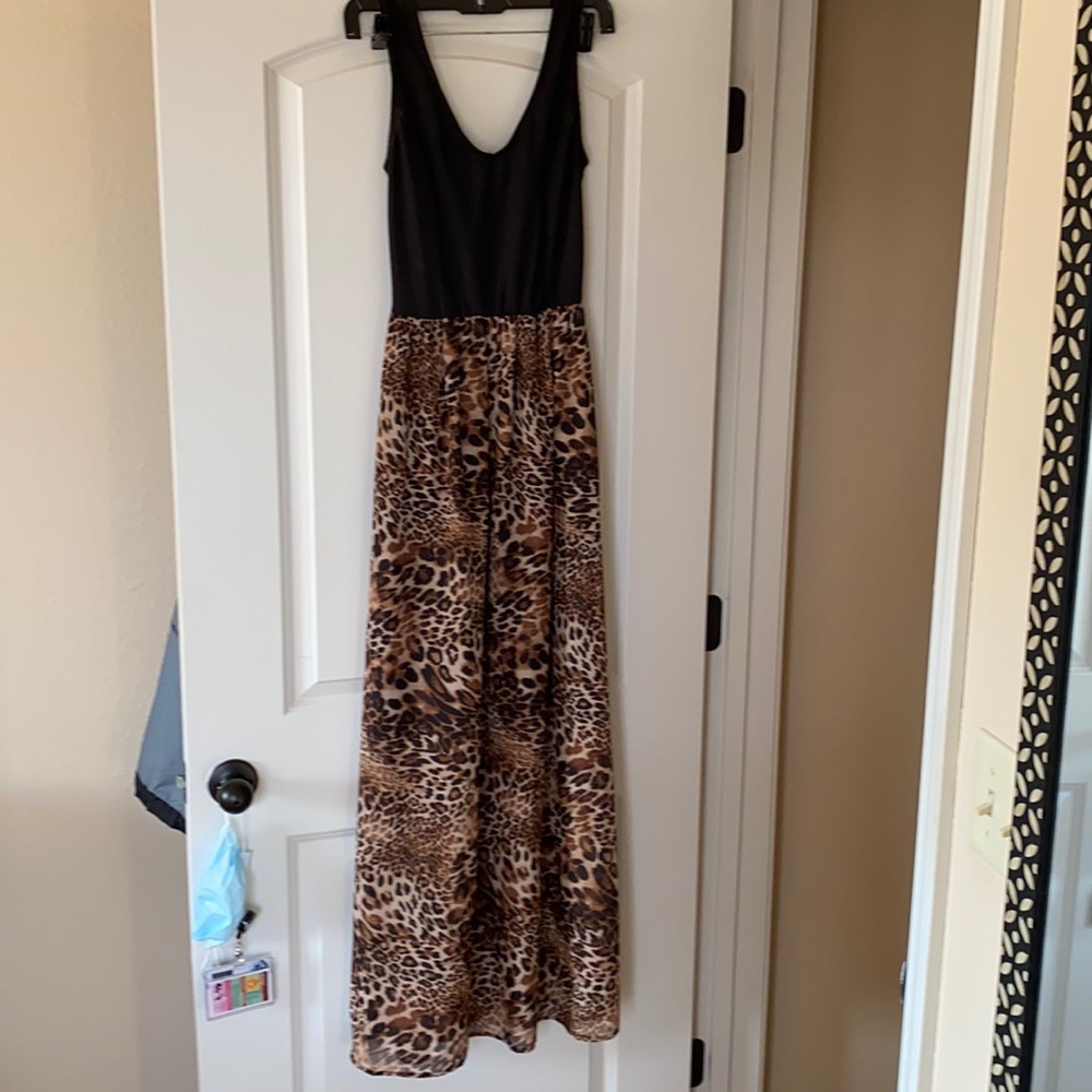 Cheetah Print, open back Maxi Dress